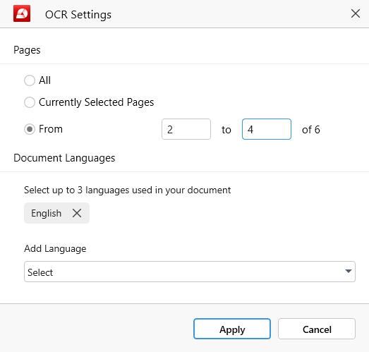 PDF Extra: the OCR settings menu